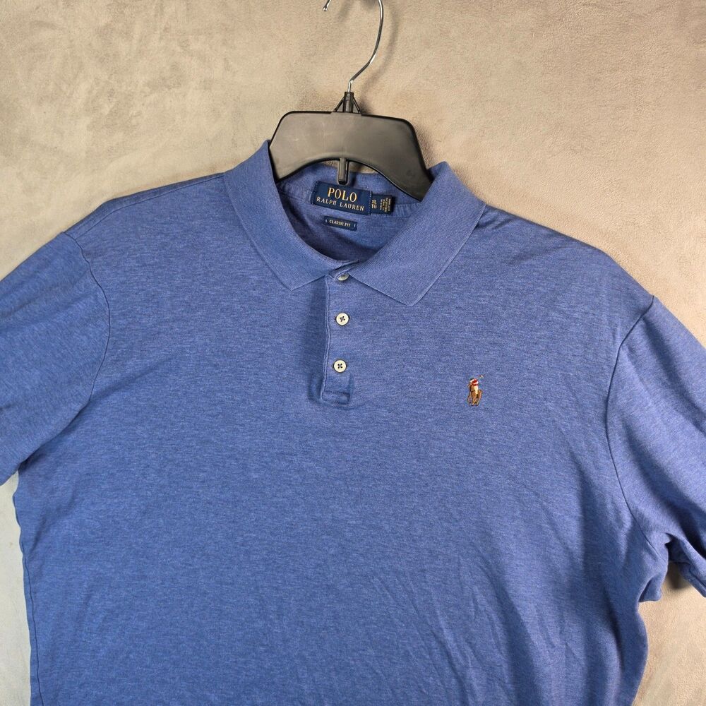 Polo Ralph Lauren Shirt Mens Classic Fit Blue Short Sleeve Cotton Polo Pony Logo